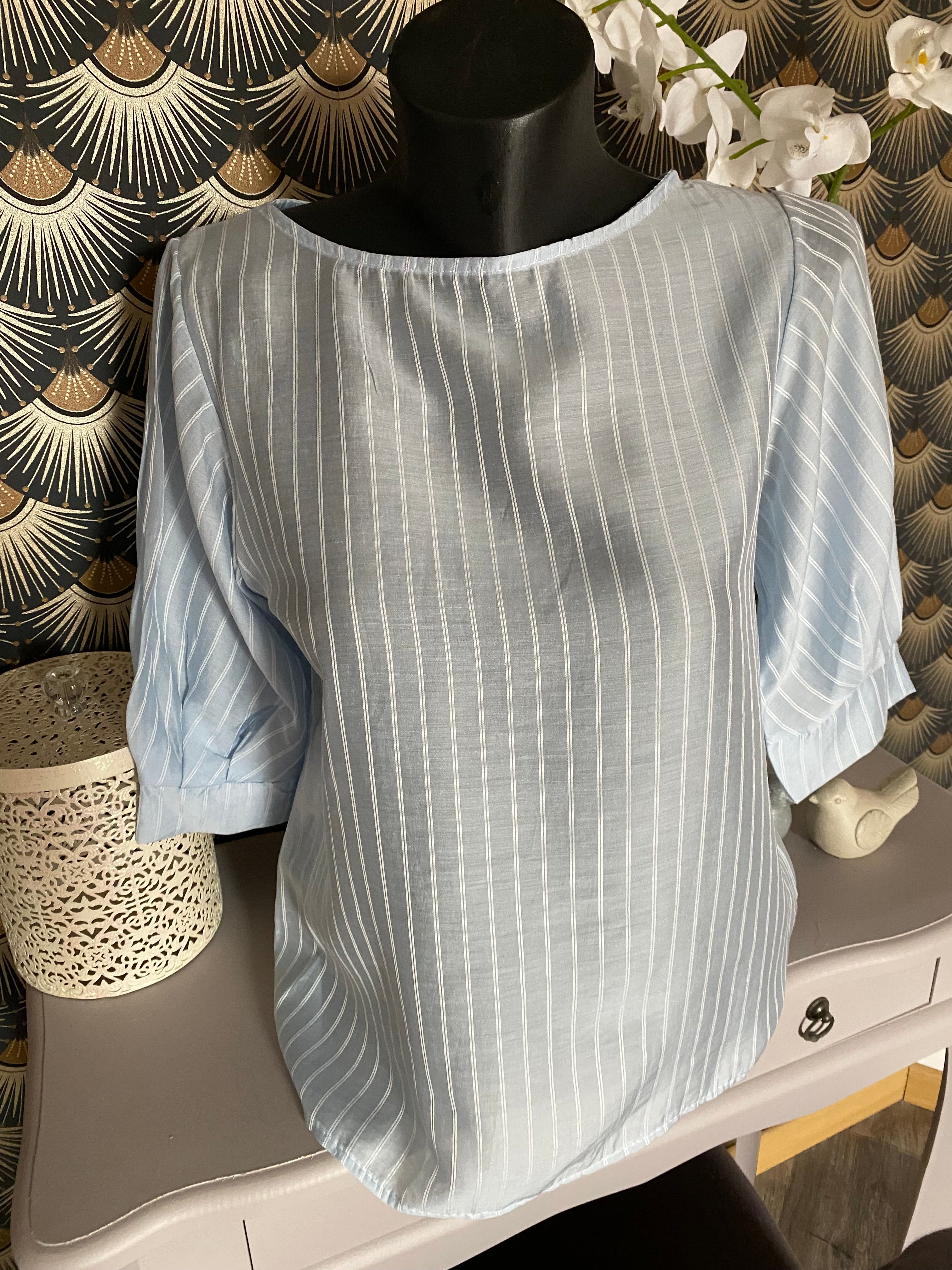 TOP CORINNE FINES RAYURES BLEU   TU 34/40  LYOCEL
