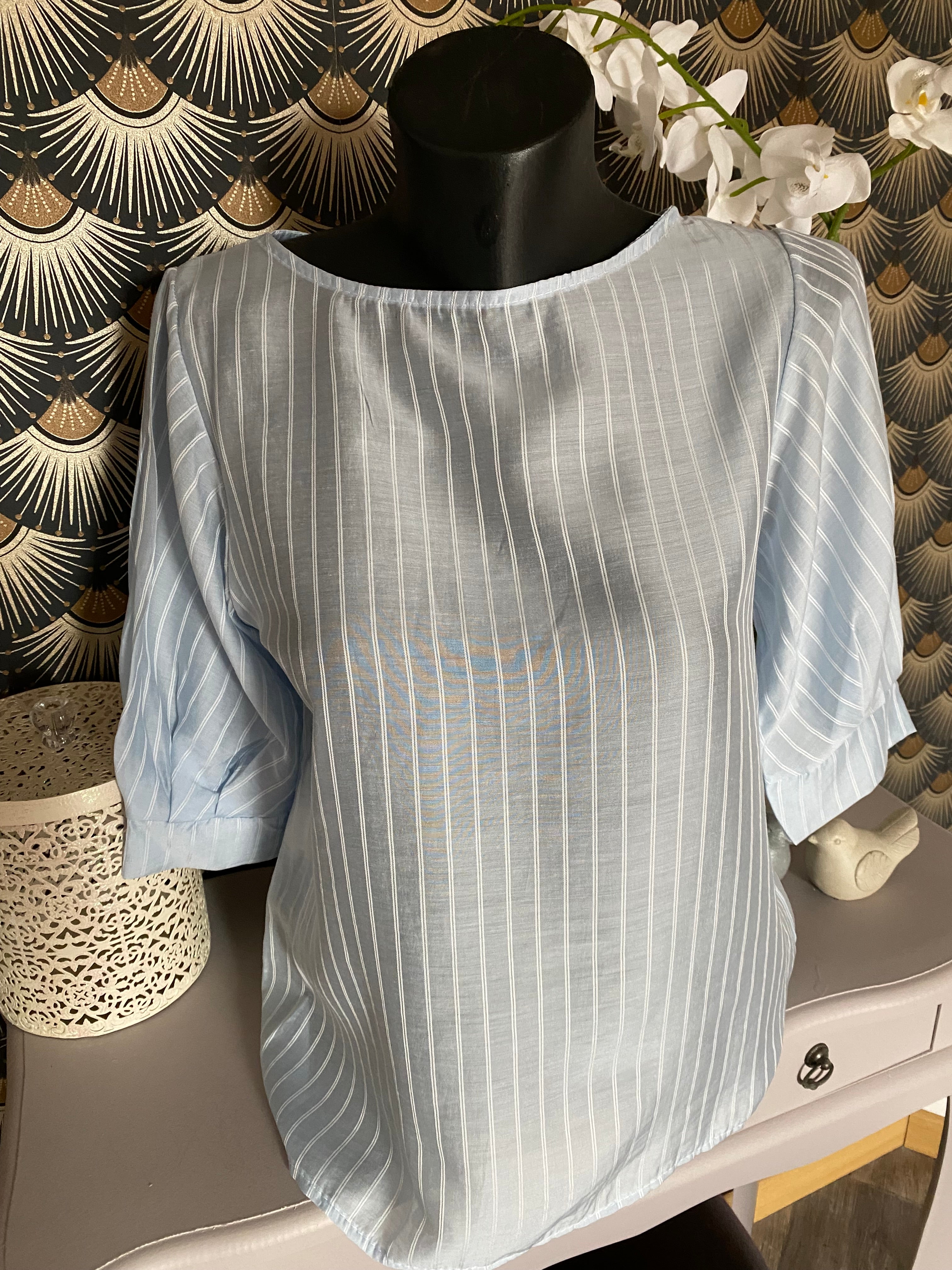 TOP CORINNE FINES RAYURES BLEU   TU 34/40  LYOCEL