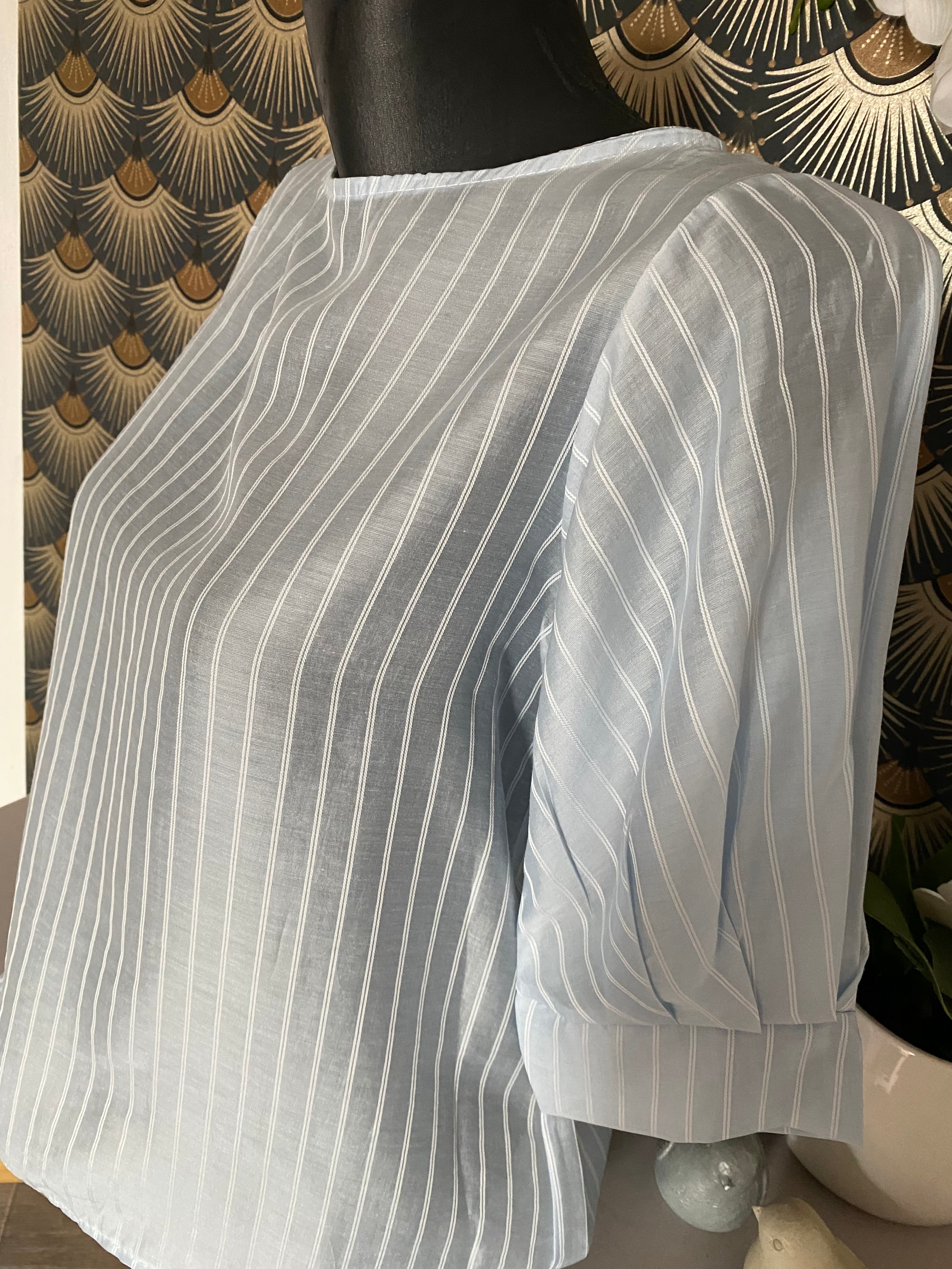 TOP CORINNE FINES RAYURES BLEU   TU 34/40  LYOCEL