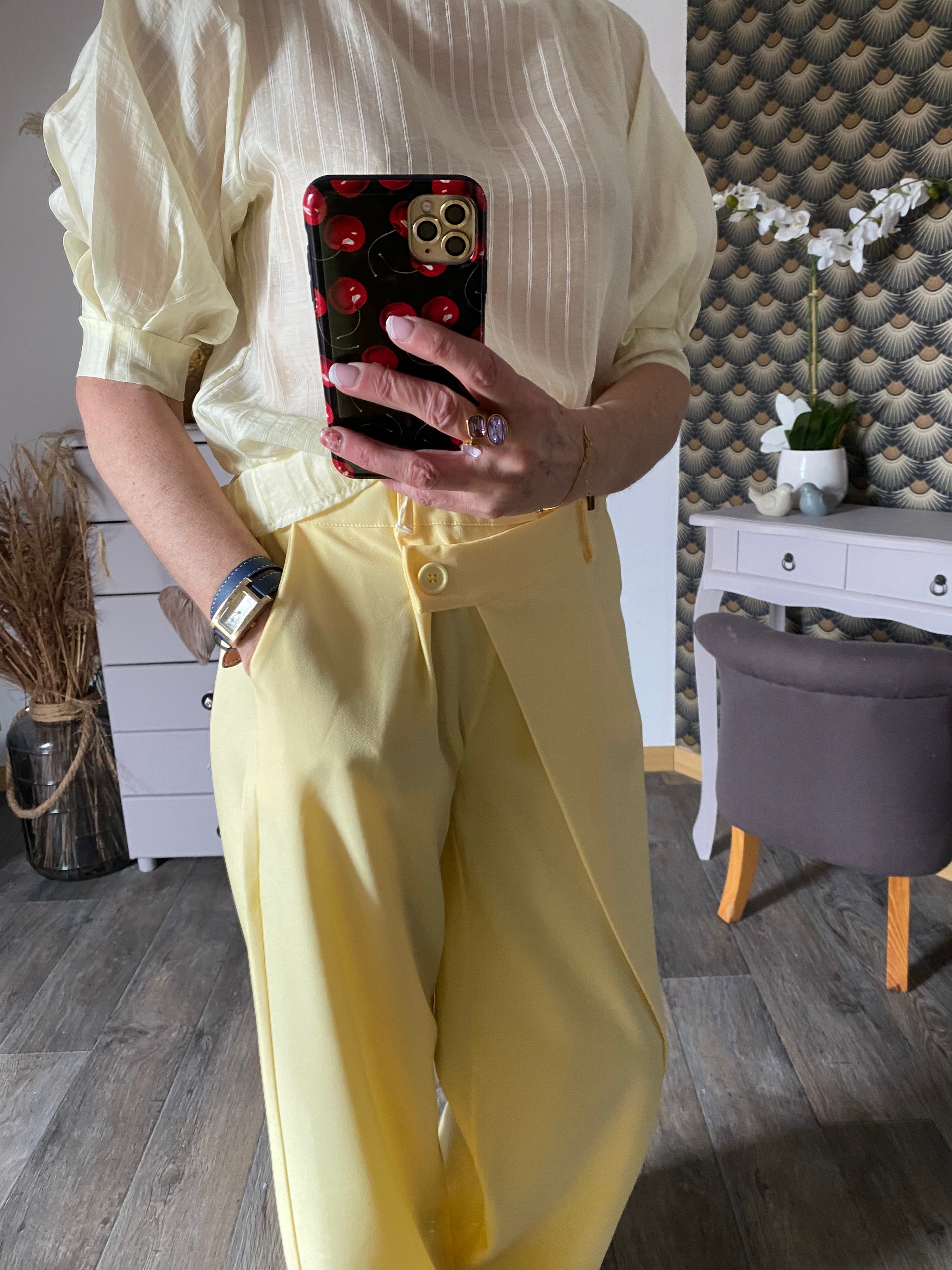 TOP CORINNE FINES RAYURES JAUNE   TU 34/40  LYOCEL