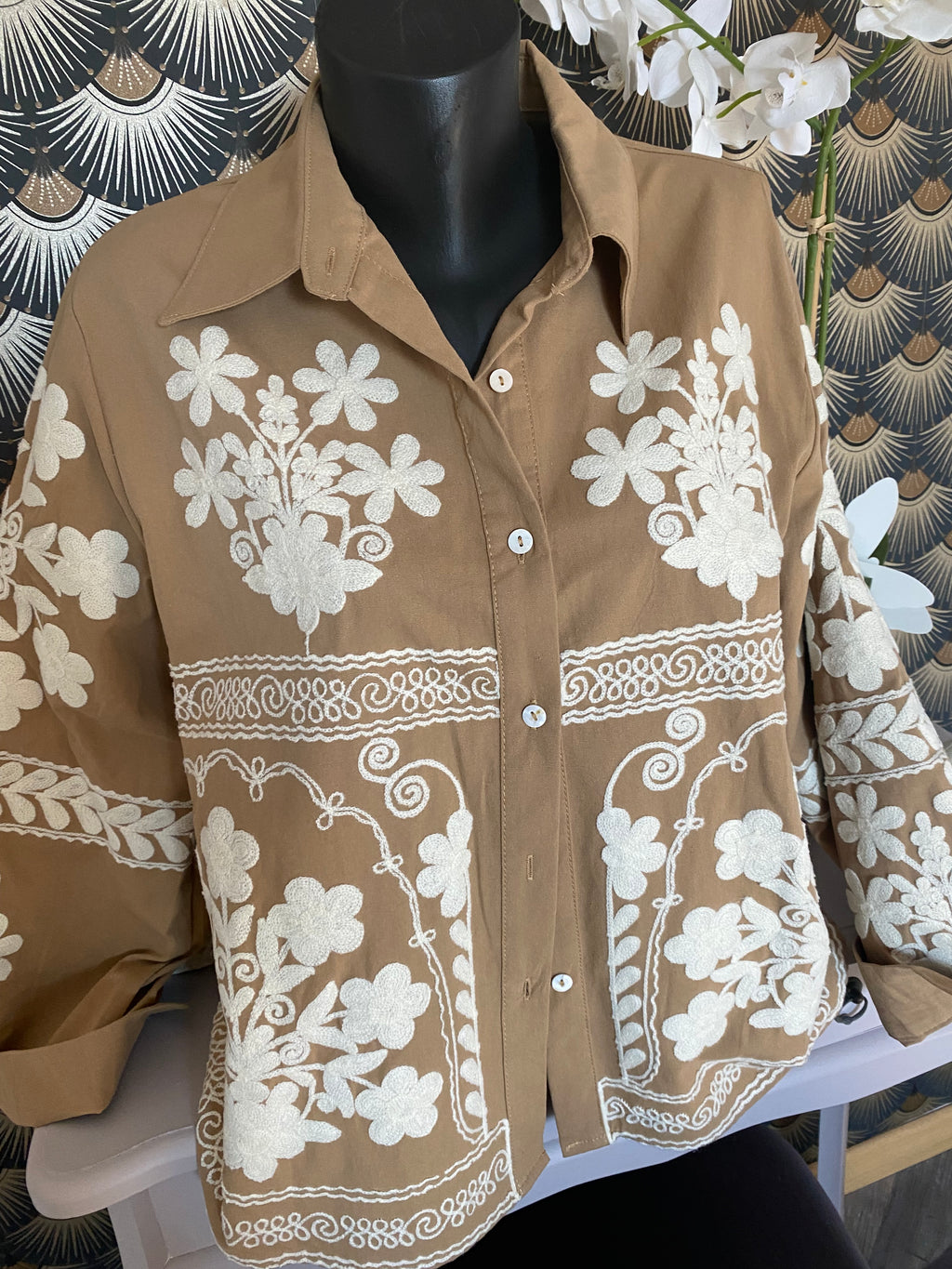 VESTE BRODEE KEZY CAMEL ET ECRU  TU M/L