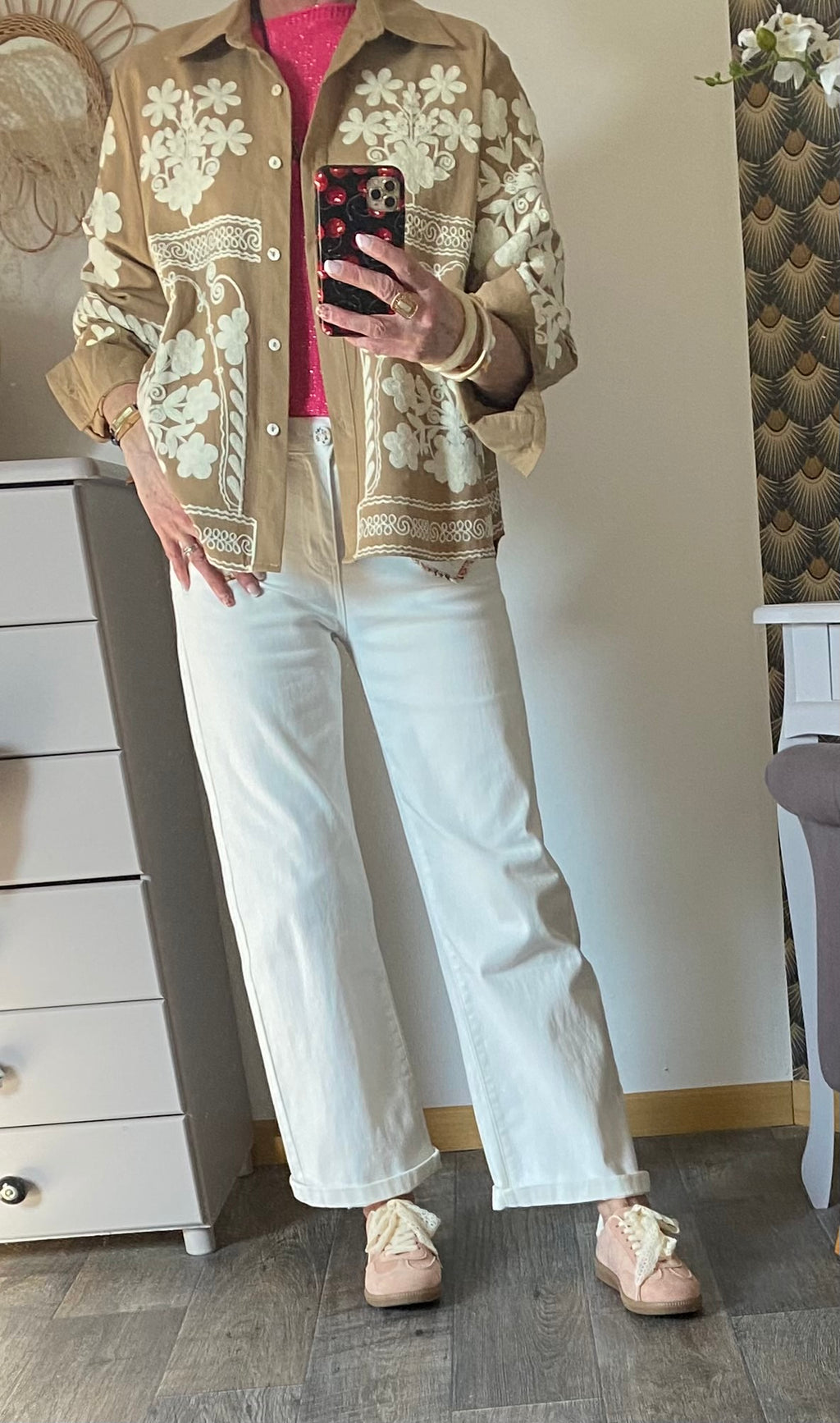 VESTE BRODEE KEZY CAMEL ET ECRU  TU M/L