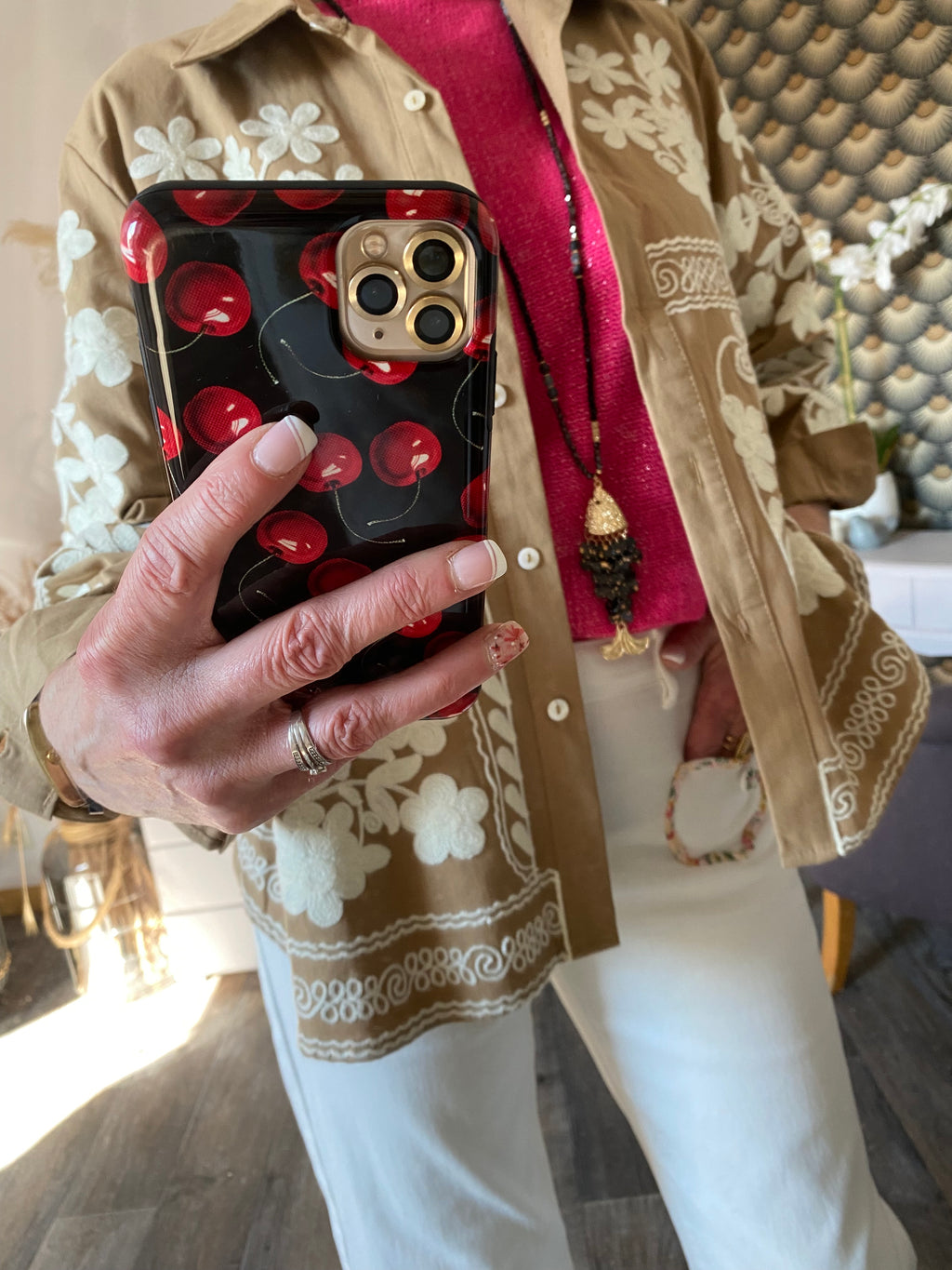 VESTE BRODEE KEZY CAMEL ET ECRU  TU M/L