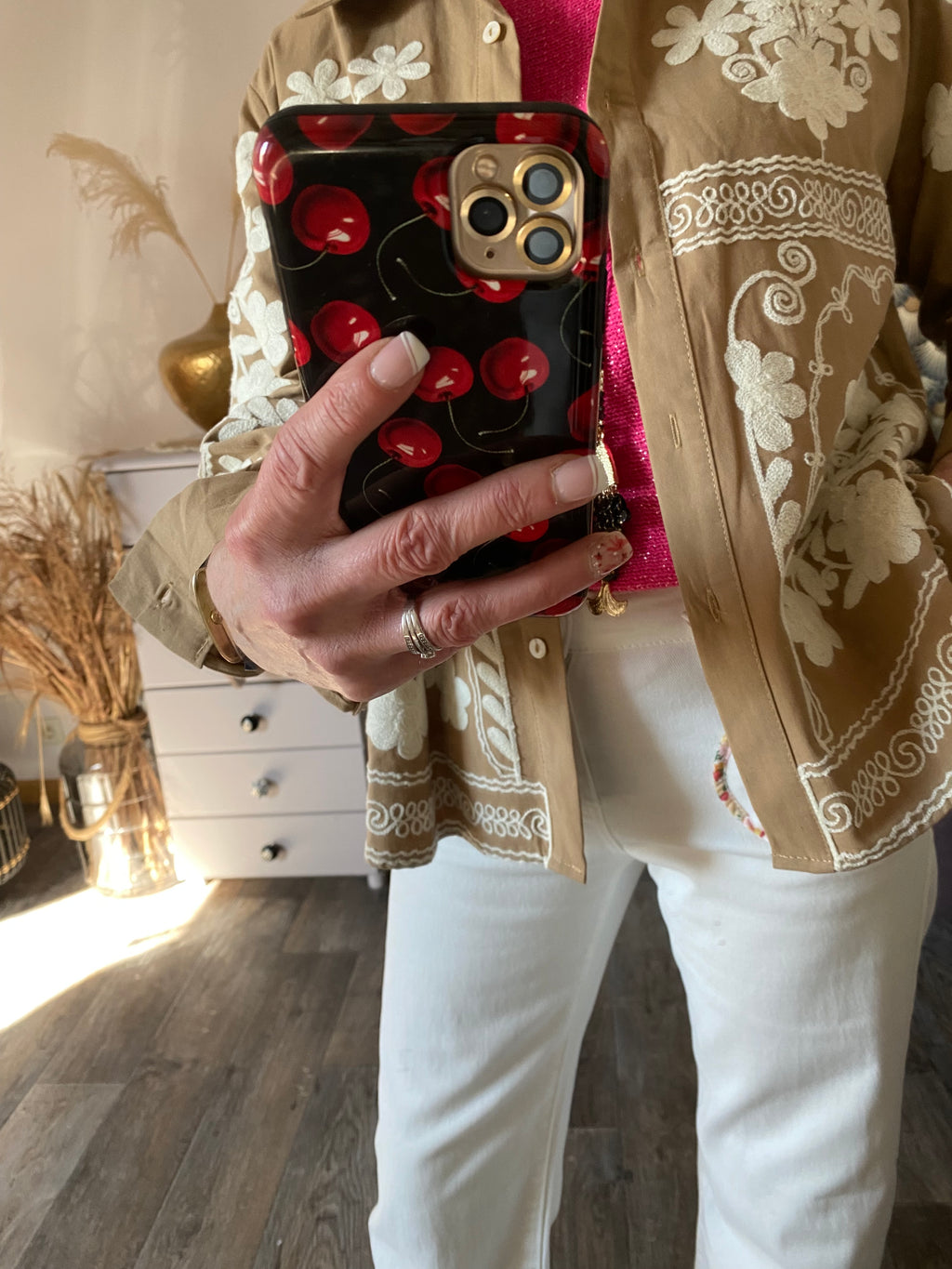 VESTE BRODEE KEZY CAMEL ET ECRU  TU M/L