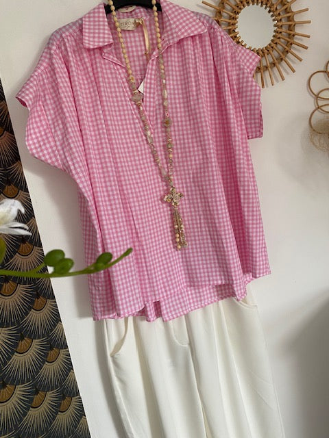 BLOUSE  VICHY   ROSE  44/48