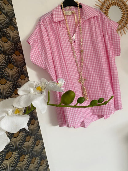 BLOUSE  VICHY   ROSE  44/48