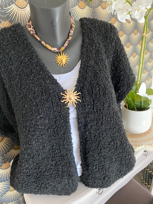 GILET SOLEIL BOUCLETTE NOIR   TU 36/44 PETIT 46