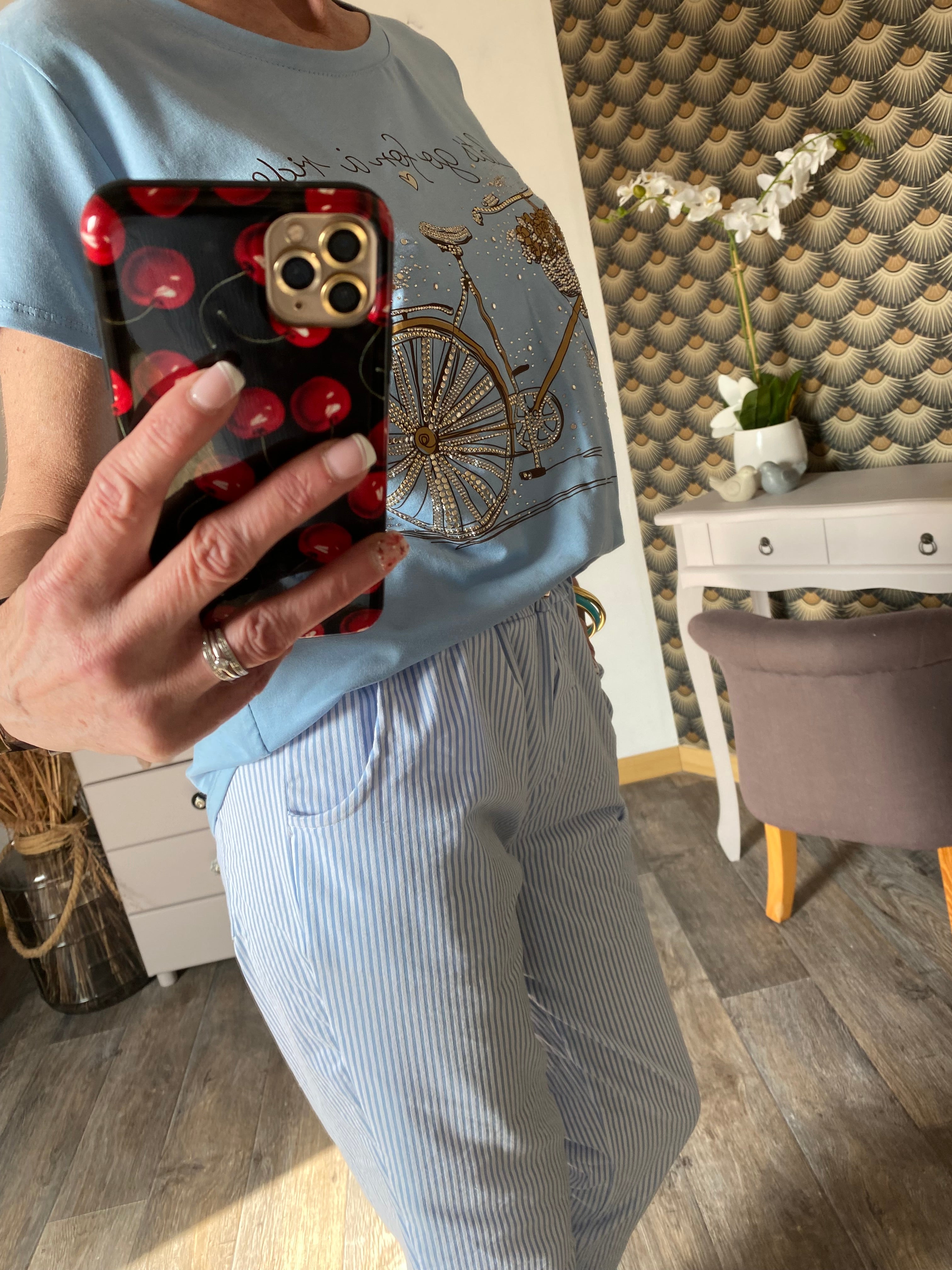 PANTALON RAYE BLEU CIEL  TU 38/44