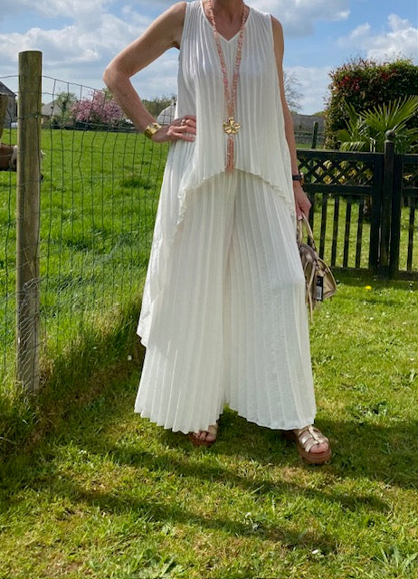 ENSEMBLE  PANTALON PALMA    BLANC    TAILLE UNIQUE 36/46