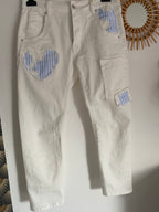 PANTALON JEAN BLANC COEUR  TAILLES :S/M/L