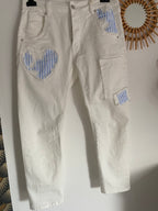PANTALON JEAN BLANC COEUR  TAILLES :S/M/L