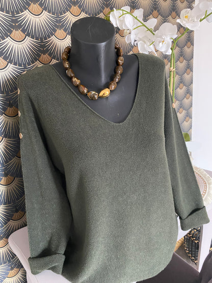 PULL BOUTONS DORES  KAKI 36/44