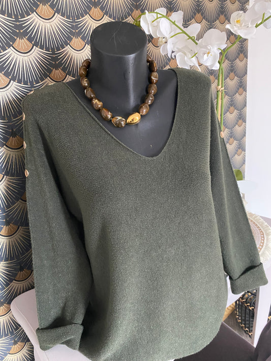 PULL BOUTONS DORES  KAKI 36/44