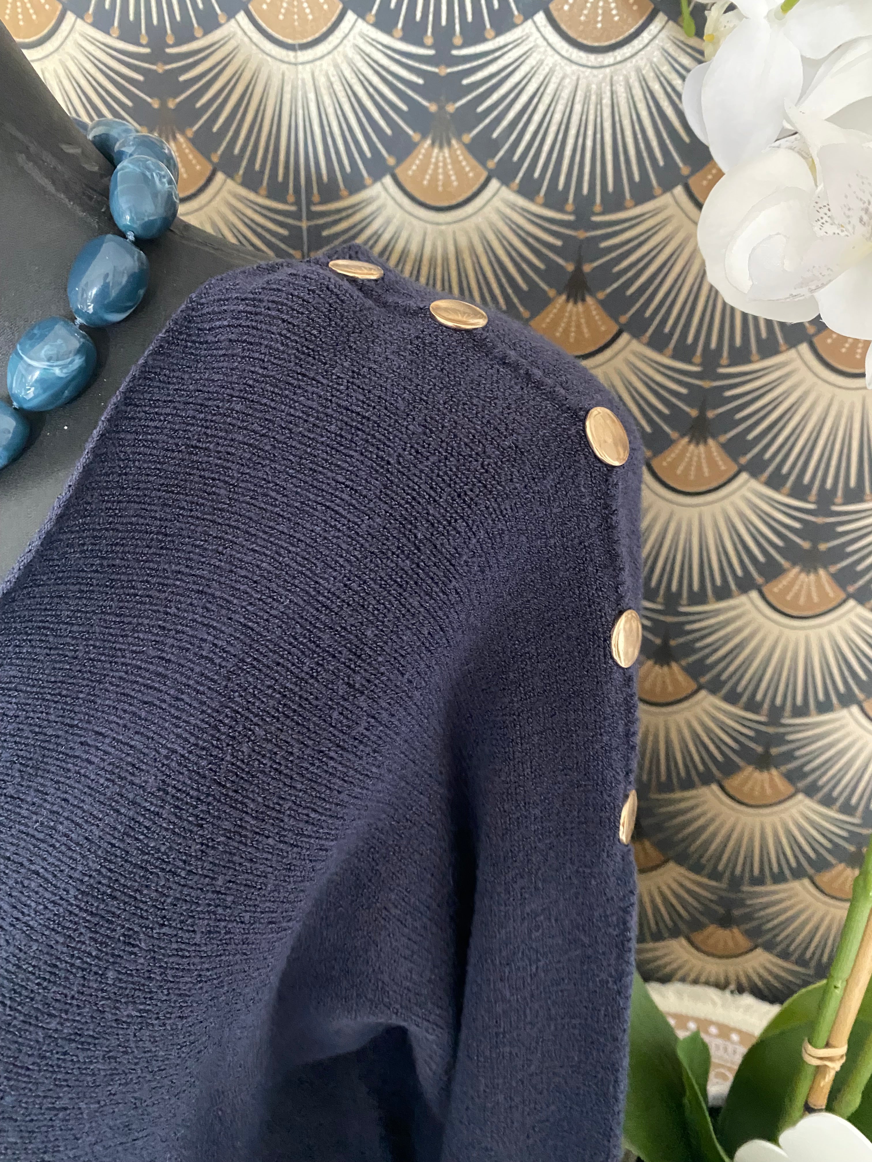 PULL BOUTONS DORES BLEU MARINE  36/44