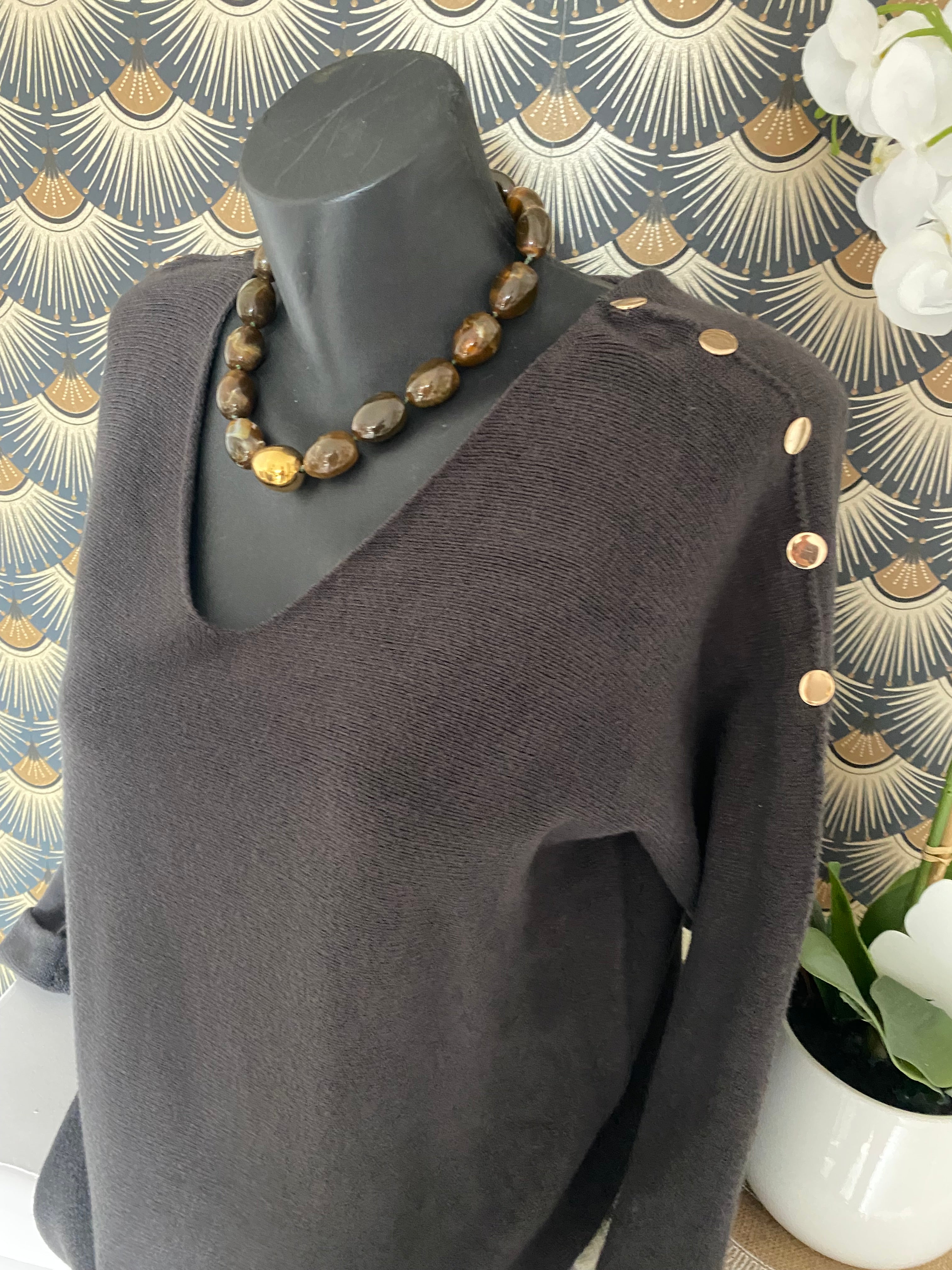 PULL BOUTONS DORES CHOCO  36/44