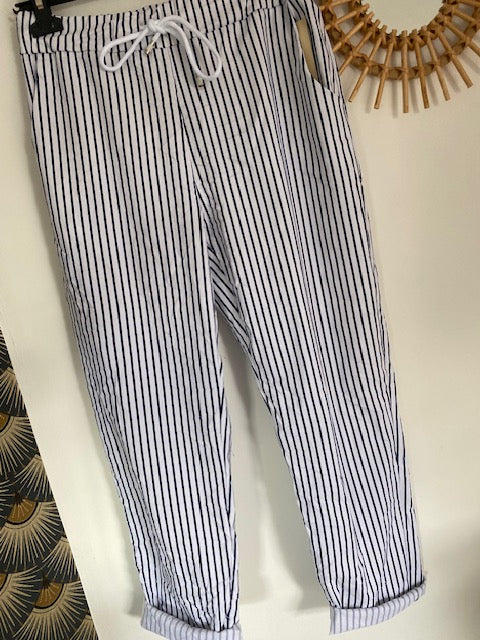 PANTALON RAYE  Bleu marine   38/42