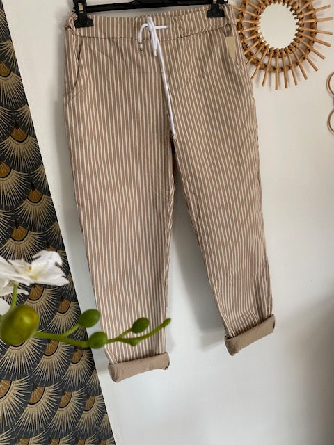 PANTALON RAYE  BEIGE  38/42
