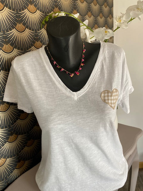 TEE SHIRT COEUR VICHY   6 COULEURS  36/42