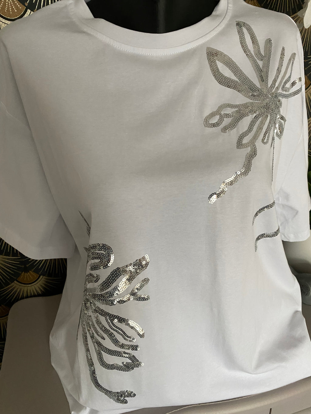 T- SHIRT CORINNE SEQUINS ARGENT   TU 40/46