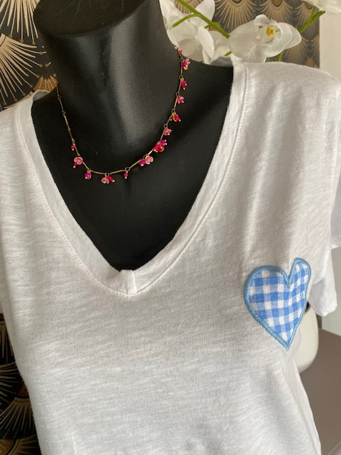 TEE SHIRT COEUR VICHY   6 COULEURS  36/42