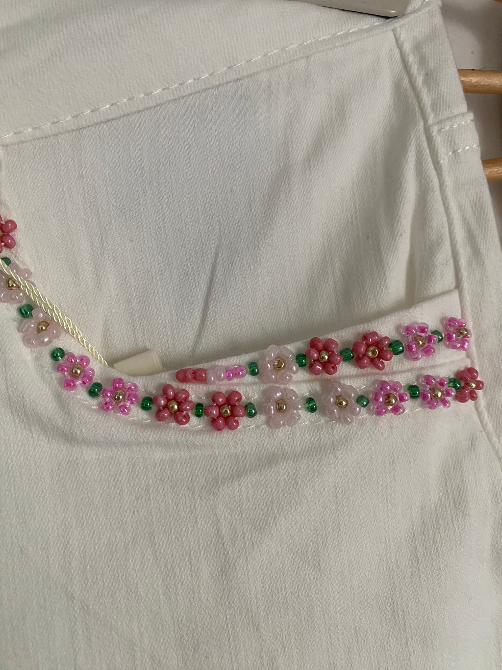 PANTALON ORNADO FLEUR PERLES BLANC   TAILLES S /M/ L/ XL/ XXL