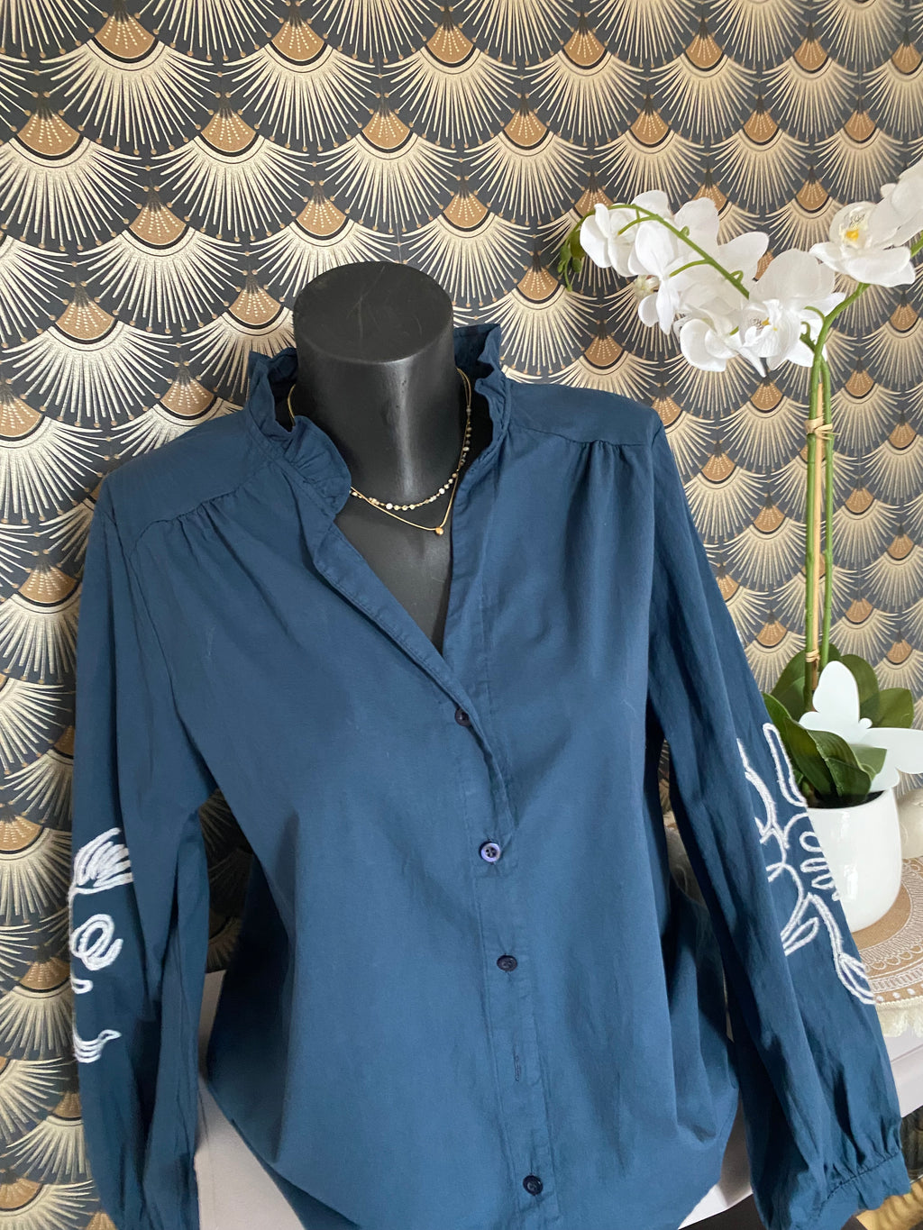 CHEEMISE BRODEE ISY BLEU MARINE    TU 36/44