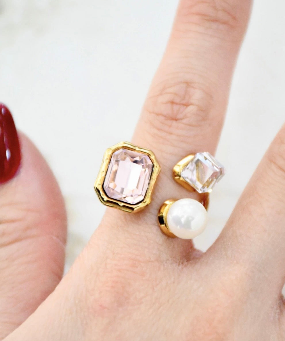 BAGUE GEOMETRIQUE ROSE  ACIER INOXYDABLE