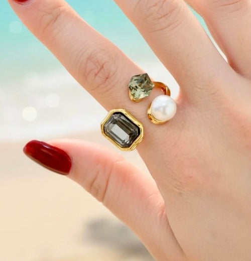 BAGUE GEOMETRIQUE GRISE  ACIER INOXYDABLE