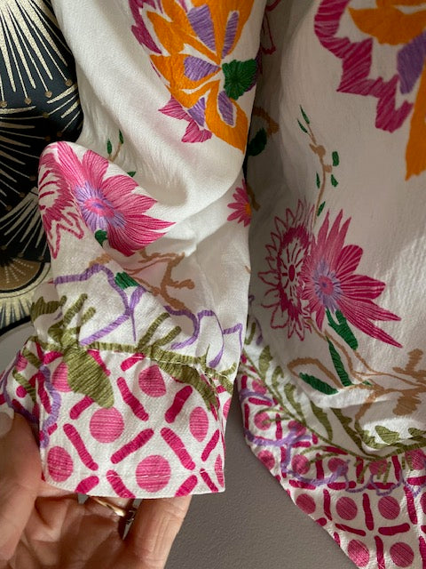 BLOUSE FLEURS AVEC NOEUDS  36/40 PETIT 42   5 COULEURS