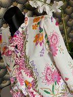 BLOUSE FLEURS AVEC NOEUDS  36/40 PETIT 42   5 COULEURS