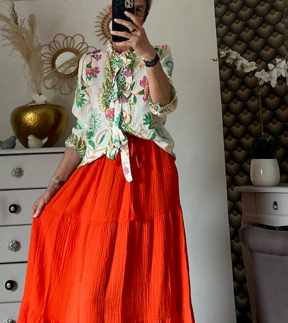 BLOUSE FLEURS AVEC NOEUDS  36/40 PETIT 42   5 COULEURS