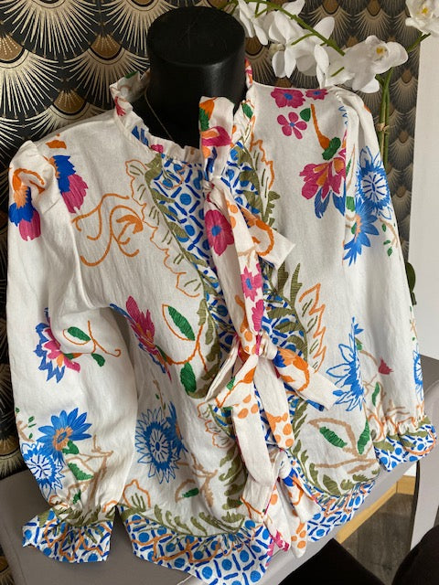 BLOUSE FLEURS AVEC NOEUDS  36/40 PETIT 42   5 COULEURS