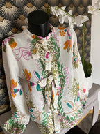 BLOUSE FLEURS AVEC NOEUDS  36/40 PETIT 42   5 COULEURS