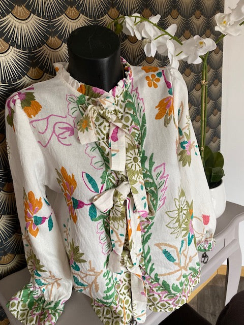 BLOUSE FLEURS AVEC NOEUDS  36/40 PETIT 42   5 COULEURS