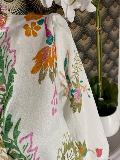 BLOUSE FLEURS AVEC NOEUDS  36/40 PETIT 42   5 COULEURS