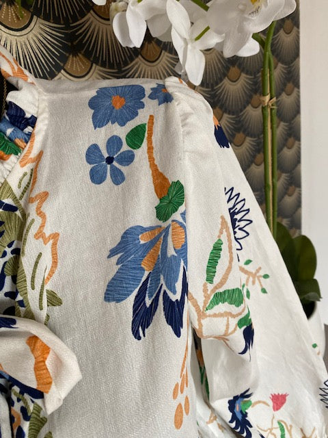 BLOUSE FLEURS AVEC NOEUDS  36/40 PETIT 42   5 COULEURS
