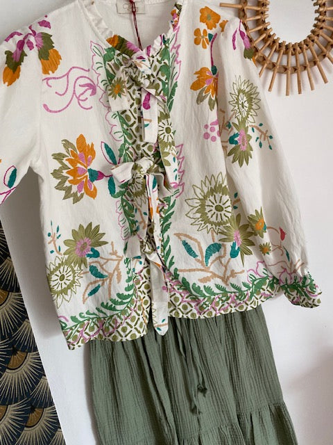 BLOUSE FLEURS AVEC NOEUDS  36/40 PETIT 42   5 COULEURS