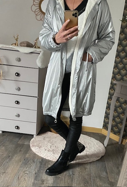 MANTEAU PARKA ARGENTE  36 AU 44