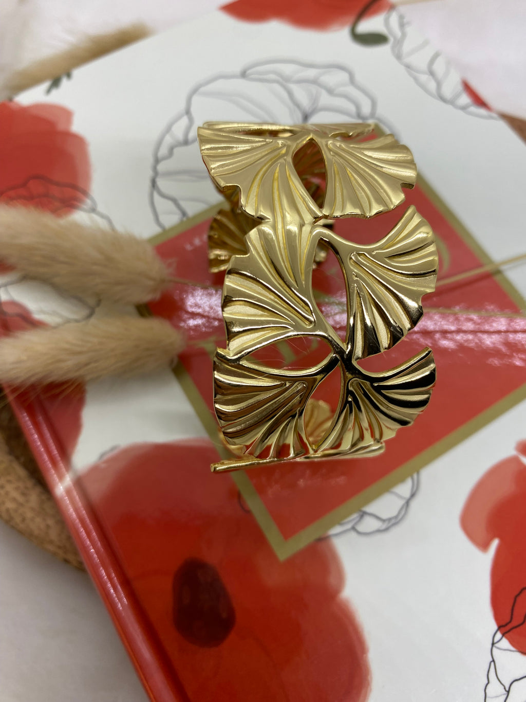 BRACELET MANCHETTE ACIER INOXYDABLE FEUILLE DE JINKO