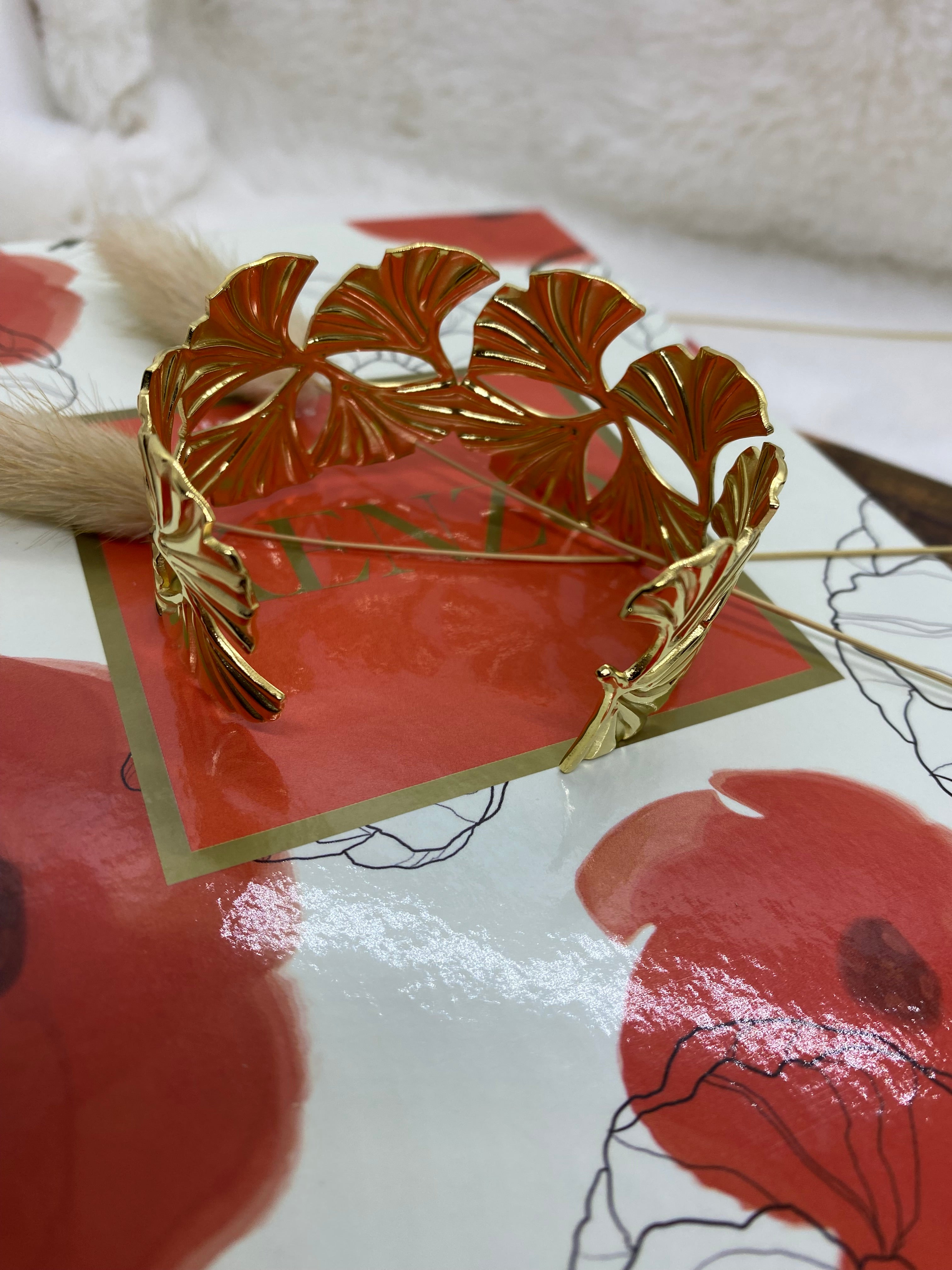 BRACELET MANCHETTE ACIER INOXYDABLE FEUILLE DE JINKO