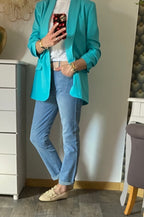 VESTE BLAZER MANCHES TROIS QUART  PLISSE  BLEU CANARD   TU 36/42