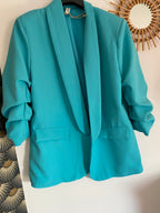 VESTE BLAZER MANCHES TROIS QUART  PLISSE  BLEU CANARD   TU 36/42