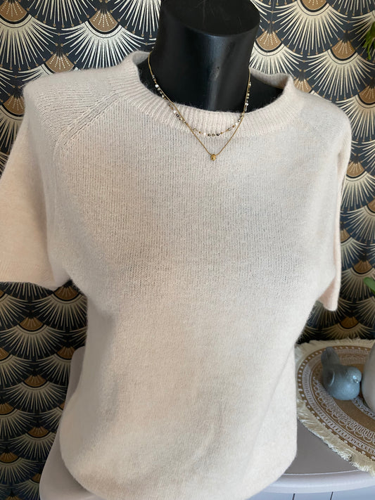 PULL MANCHES COURTES ECRU   TU 36/42