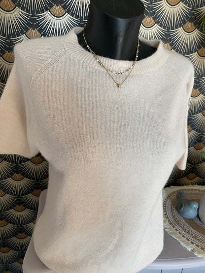 PULL MANCHES COURTES ECRU   TU 36/42