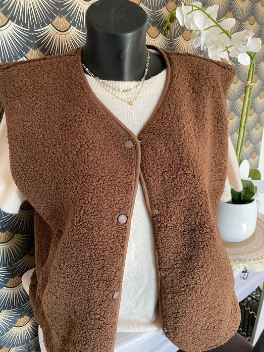 GILET BOUCLETTE 36/44 CHOCO