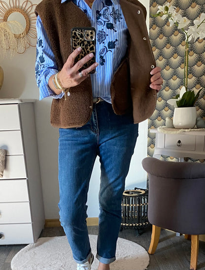 GILET BOUCLETTE 36/44 CHOCO