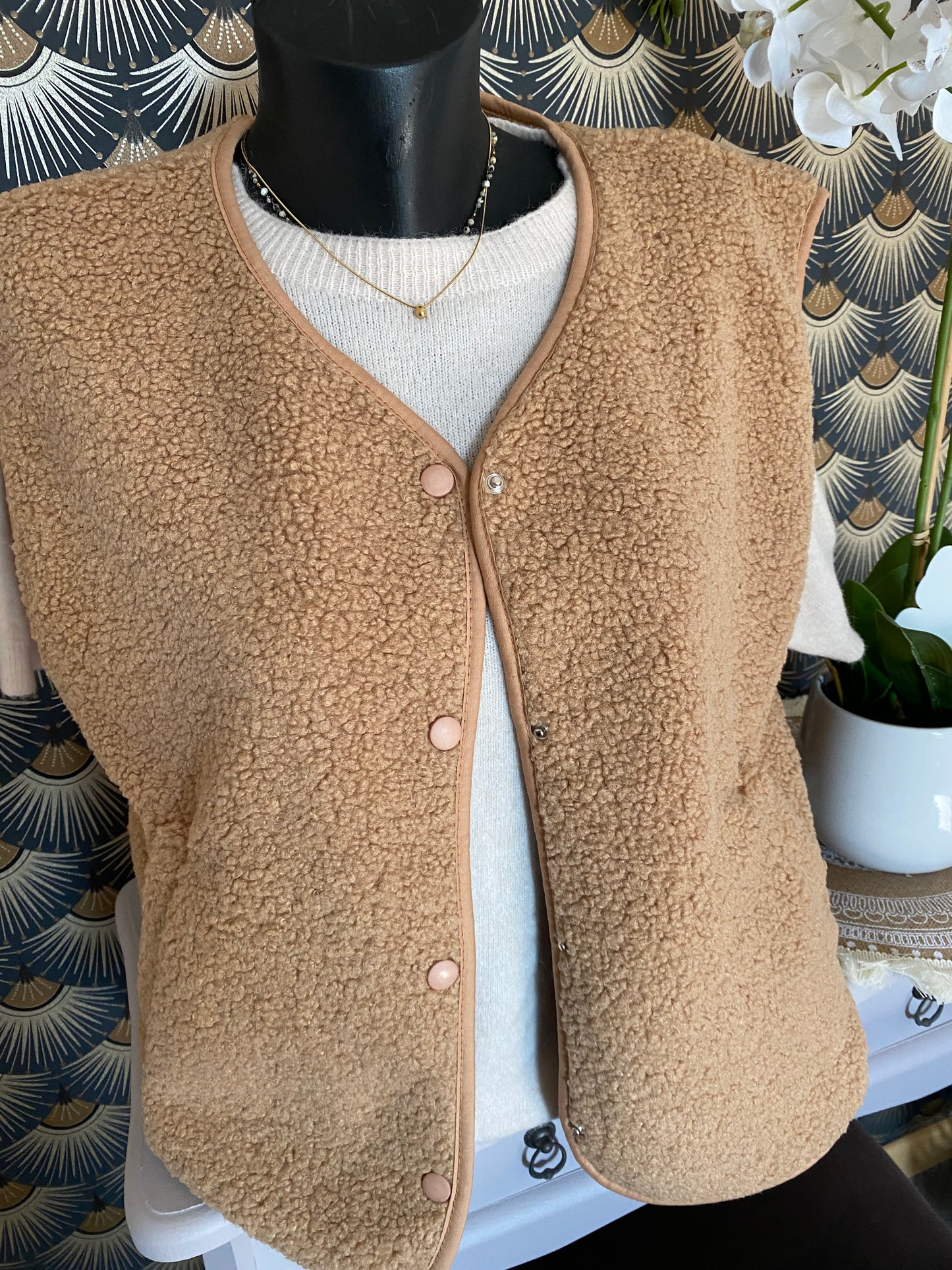 GILET BOUCLETTE 36/44 CAMEL