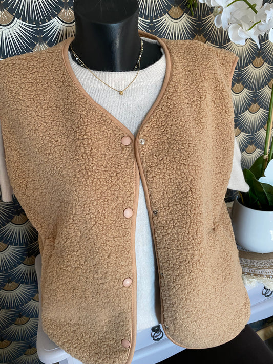 GILET BOUCLETTE 36/44 CAMEL