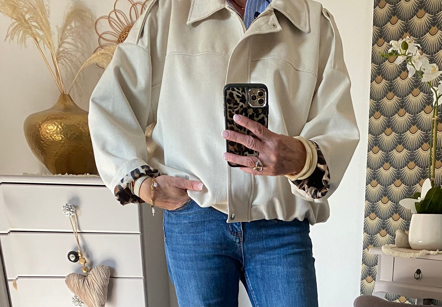 VESTE BOULE SUEDINE ECRU 36/44