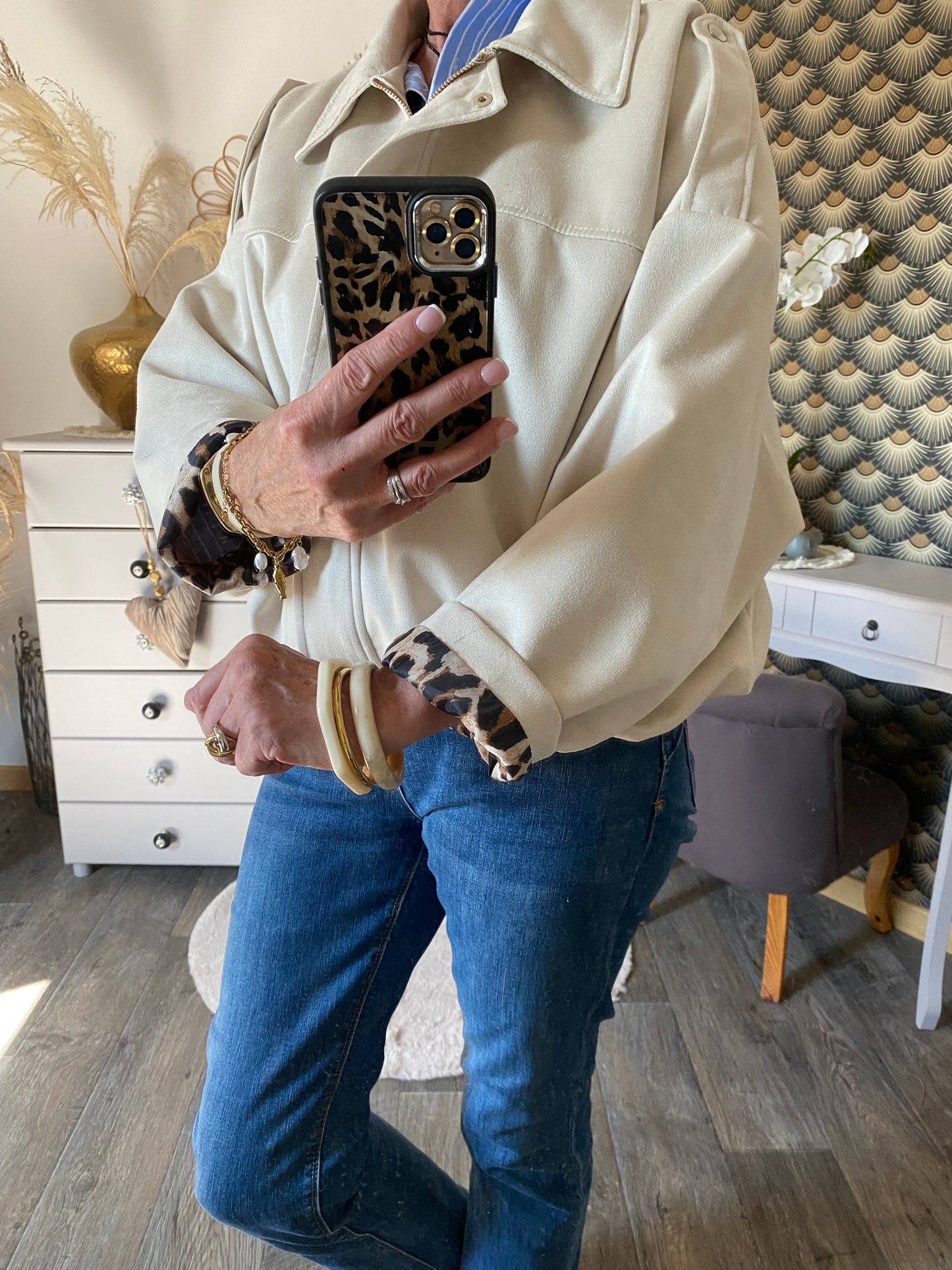 VESTE BOULE SUEDINE ECRU 36/44